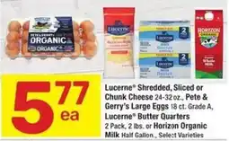 Albertsons Lucerne shredded, sliced or chunk cheese, pete & gerry's large eggs, lucerne butter quarters or horizon organic milk offer