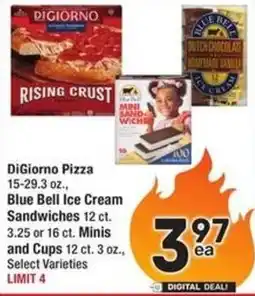 Albertsons Digiorno pizza, blue bell ice cream sandwiches, minis and cups offer