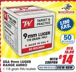 Big 5 Winchester USA 9MM Luger Range Ammo offer