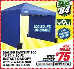 Big 5 Yoli Malibu EasyLift 100 10' x 10' Straight Leg Instant Canopy Value Pack offer