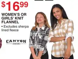 Dunham's Sports WOMEN'S OR GIRLS' KNIT FLANNEL offer