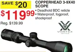 Dunham's Sports VORTEX COPPERHEAD 3-9X40 SCOPE offer