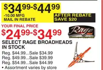 Dunham's Sports SELECT RAGE BROADHEADS IN STOCK offer