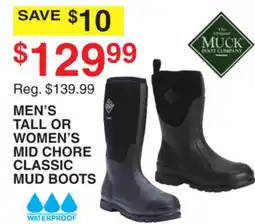 Dunham's Sports MEN'S TALL OR WOMEN'S MID CHORE CLASSIC MUD BOOTS offer