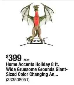 The Home Depot Home Accents Holiday 8 ft. Wide Gruesome Grounds Giant-Sized Color Changing Animated LED Wyvern H9 offer