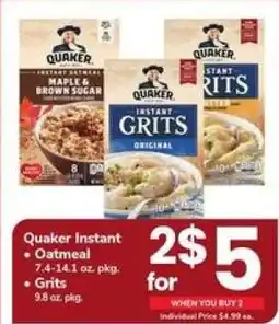 Safeway Quaker Instant Oatmeal or Grits offer