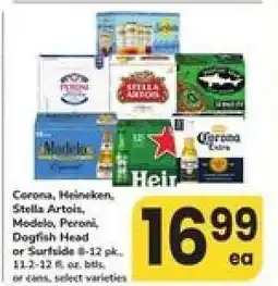 Safeway Corona, Heineken, Stella Artois, Modelo, Peroni, Dogfish Head or Surfside offer