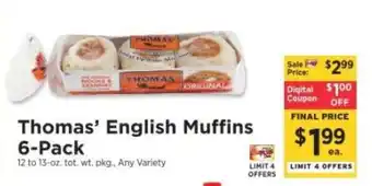ShopRite Thomas' English Muffins 6-Pack offer