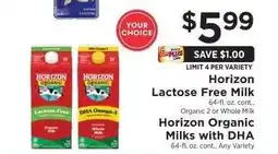 ShopRite Horizon Lactose Free Milk / Horizon Organic Milks with DHA offer
