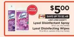 ShopRite Lysol Disinfectant Spray or Wipes offer