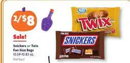 Family Dollar Snickers or Twix Fun Size Bags offer