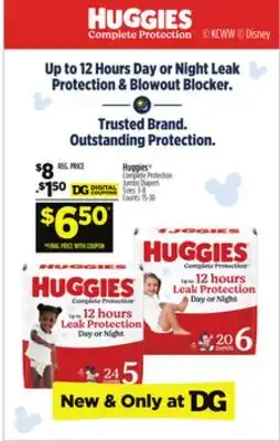 Dollar General Huggies Complete Protection Jumbo Diapers offer