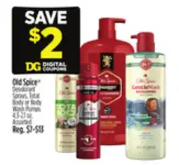 Dollar General Old Spice Deodorant Sprays, Total Body or Body Wash Pumps offer