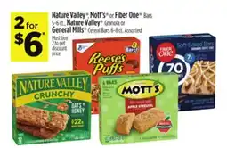 Dollar General Nature Valley, Mott's or Fiber One Bars, Nature Valley Granola or General Mills Cereal Bars offer