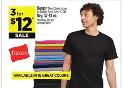 Dollar General Hanes Men's Color Crew or Pocket Tees offer
