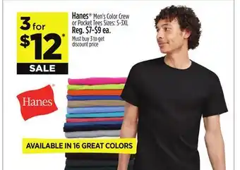 Dollar General Hanes Men's Color Crew or Pocket Tees offer