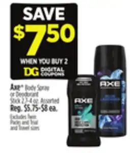 Dollar General Axe Body Spray or Deodorant Stick offer
