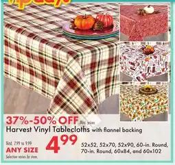 Boscov's Harvest Vinyl Tablecloths with flannel backing offer