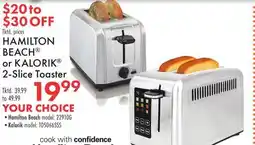 Boscov's HAMILTON BEACH or KALORIK 2-Slice Toaster offer