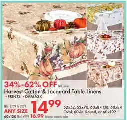 Boscov's Harvest Cotton & Jacquard Table Linens offer