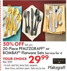 Boscov's 20-Piece PFALTZGRAFF or BOMBAY Flatware Sets for 4 offer