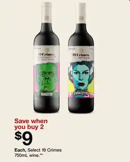 Target 19 Crimes 750mL wine offer