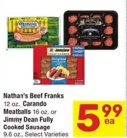 Albertsons Nathan's beef franks carando meatballs or jimmy dean fully cooked sausage offer