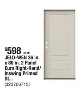 The Home Depot JELD-WEN 36 in. x 80 in. 2 Panel Euro Right-Hand/ Inswing Primed offer