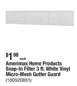 The Home Depot Amerimax Home Products Snap-In Filter 3 ft. White Vinyl Micro-Mesh Gutter Guard offer