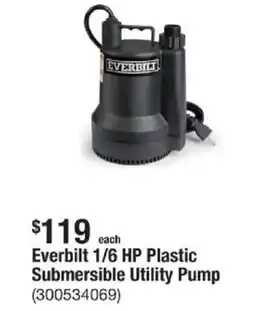 The Home Depot Everbilt 1/6 HP Plastic Submersible Utility Pump offer