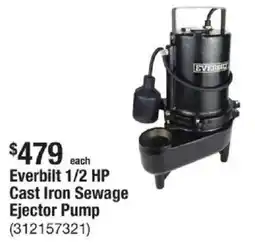The Home Depot Everbilt 1/2 HP Cast Iron Sewage Ejector Pump offer