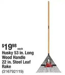 The Home Depot Husky 53 in. Long Wood Handle 22 in. Steel Leaf Rake offer
