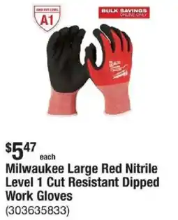 The Home Depot Milwaukee Large Red Nitrile Level 1 Cut Resistant Dipped Work Gloves offer