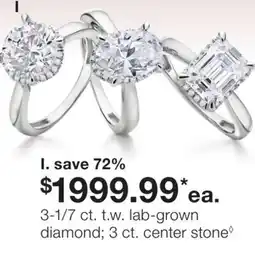 JC Penney I. 3-1/7 ct. t.w. lab-grown diamond 3 ct. center stone◊ offer