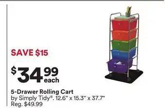 Michaels 5-Drawer rolling Cart by Simply Tidy offer