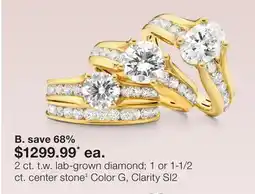JC Penney B. 2 ct. t.w. lab-grown diamond 1 or 1-1/2 ct. center stone‡ Color G, Clarity SI2 offer