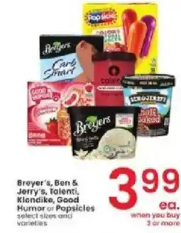 Albertsons Breyer's, Ben & Jerry's, Talenti, Klondike, Good Humor or Popsicles offer