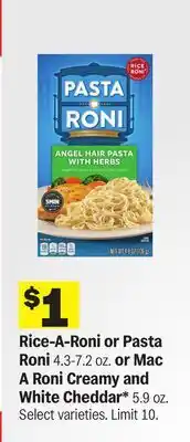 Meijer Rice-A-Roni or Pasta Roni 4.3-7.2 oz. or Mac A Roni Creamy and White Cheddar 5.9 oz offer