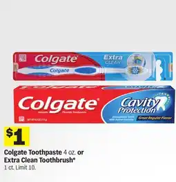 Meijer Colgate Toothpaste 4 oz. or Extra Clean Toothbrush* 1 ct offer