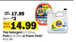 Meijer Tide Detergent 117-132 oz., Pods 57 or 76 ct. or Power Pods* 45 ct. Mfr offer