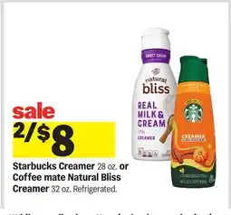 Meijer Starbucks Creamer 28 oz. or Coffee mate Natural Bliss Creamer 32 oz offer