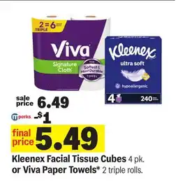 Meijer Kleenex Facial Tissue Cubes 4 pk. or Viva Paper Towels* 2 triple rolls offer