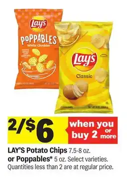 Meijer LAY'S Potato Chips 7.5-8 oz. or Poppables* 5 oz offer