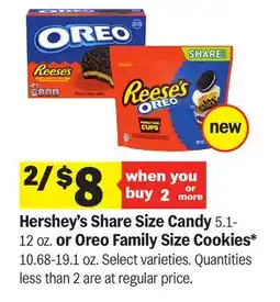 Meijer Hershey's Share Size Candy 5.1-12 oz. or Oreo Family Size Cookies 10.68-19.1 oz offer