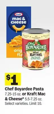 Meijer Chef Boyardee Pasta 7.25-15 oz. or Kraft Mac & Cheese* 5.5-7.25 oz offer