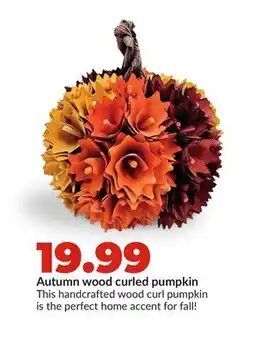 Hy-Vee Autumn wood curled pumpkin offer