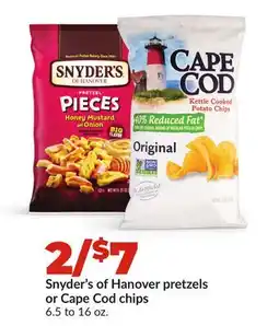 Hy-Vee Snyder's of Hanover pretzels or Cape Cod chips offer