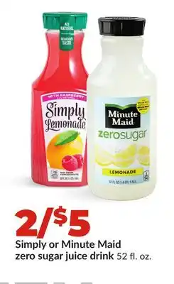 Hy-Vee Simply or Minute Maid zero sugar juice drink offer
