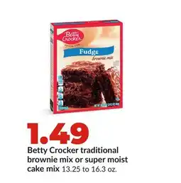 Hy-Vee Betty Crocker traditional brownie mix or super moist cake mix offer