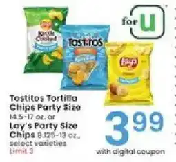 Albertsons Tostitos Tortilla Chips Party Size or Lay's Party Size Chips offer